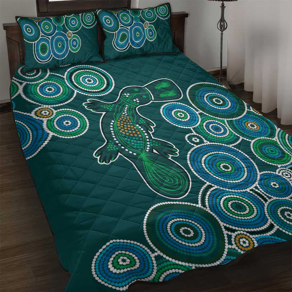 Green Platypus Aboriginal Art Quilt Bed Set