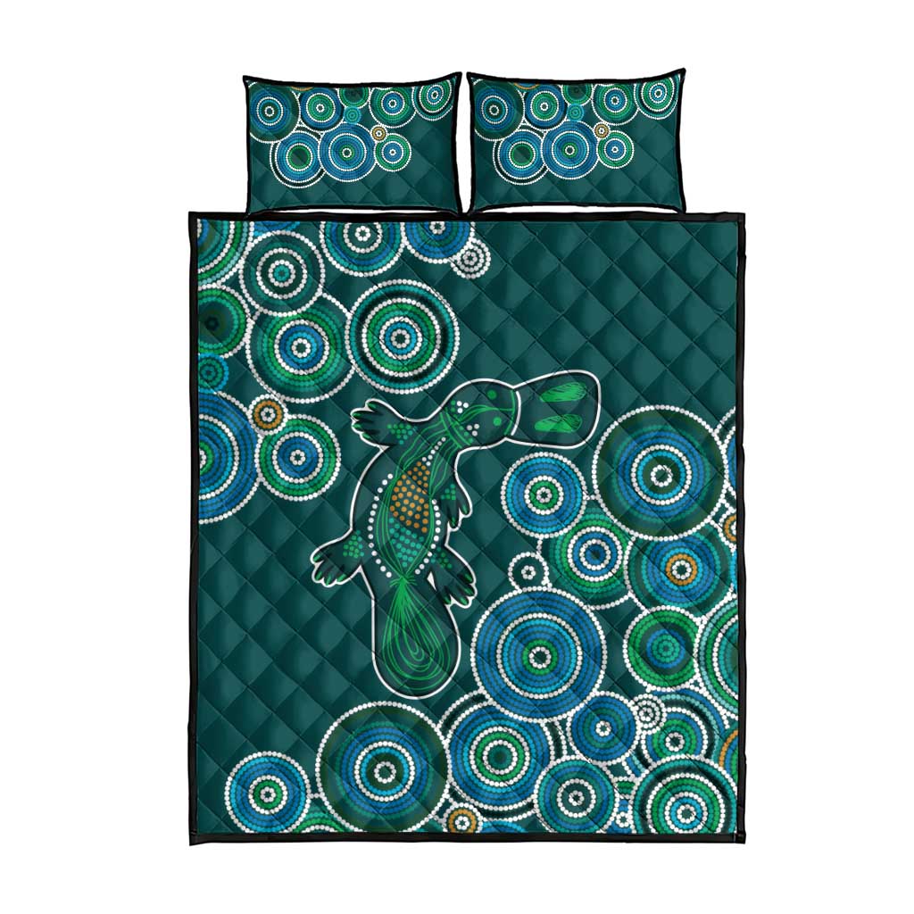 Green Platypus Aboriginal Art Quilt Bed Set