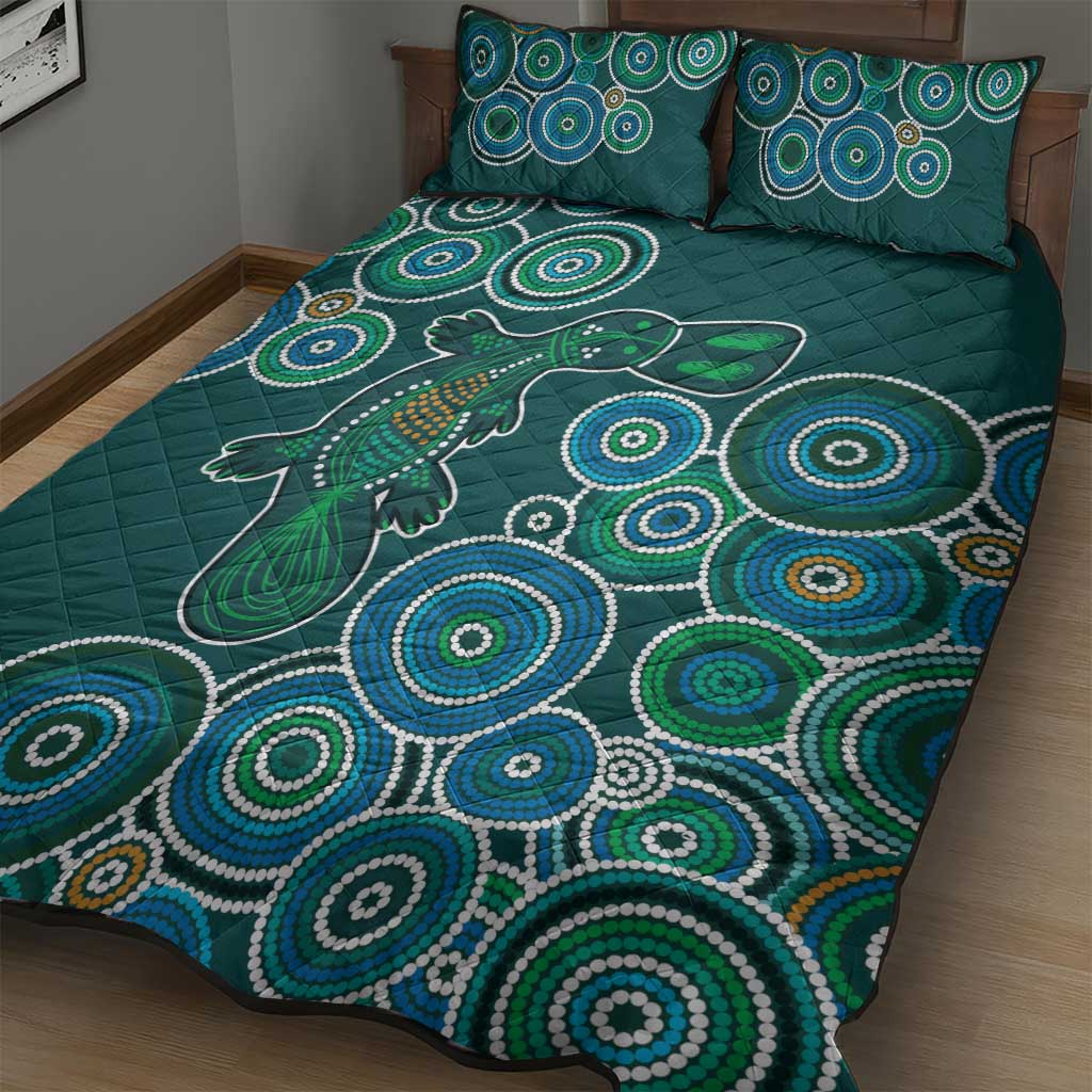 Green Platypus Aboriginal Art Quilt Bed Set