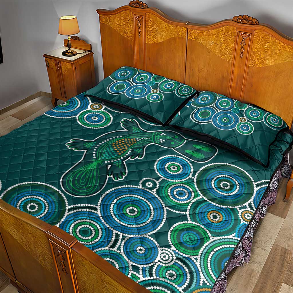 Green Platypus Aboriginal Art Quilt Bed Set