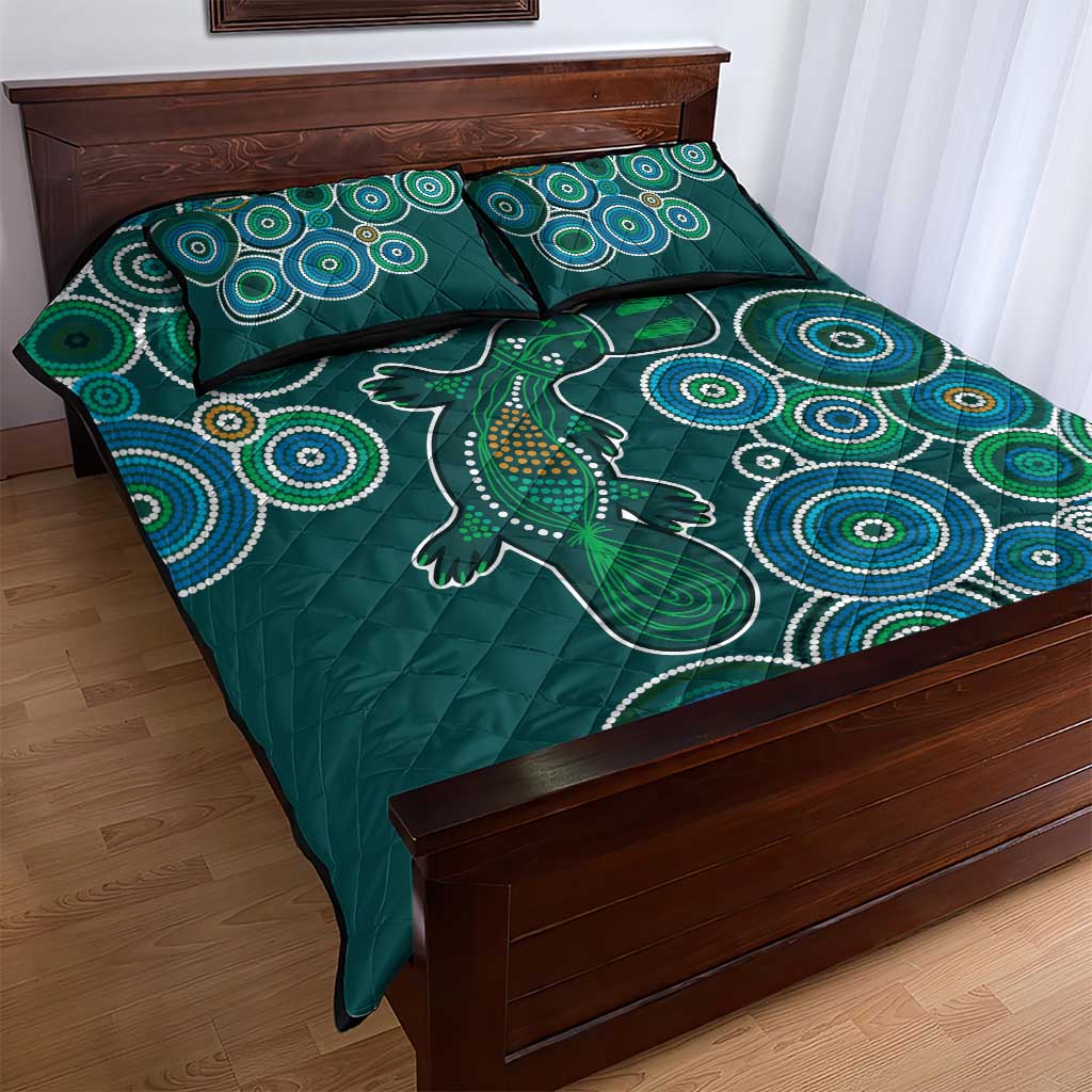 Green Platypus Aboriginal Art Quilt Bed Set