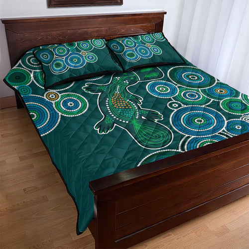Green Platypus Aboriginal Art Quilt Bed Set