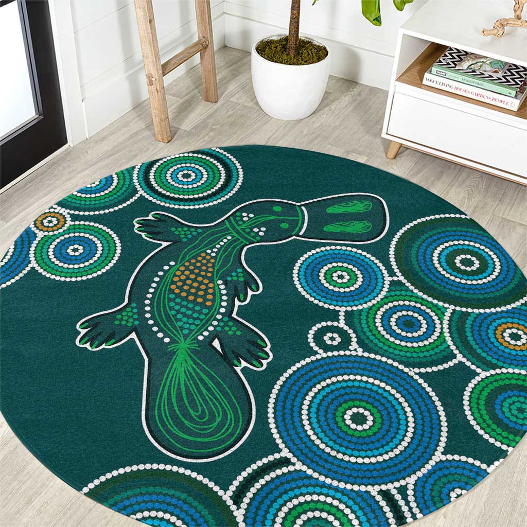 Green Platypus Aboriginal Art Round Carpet
