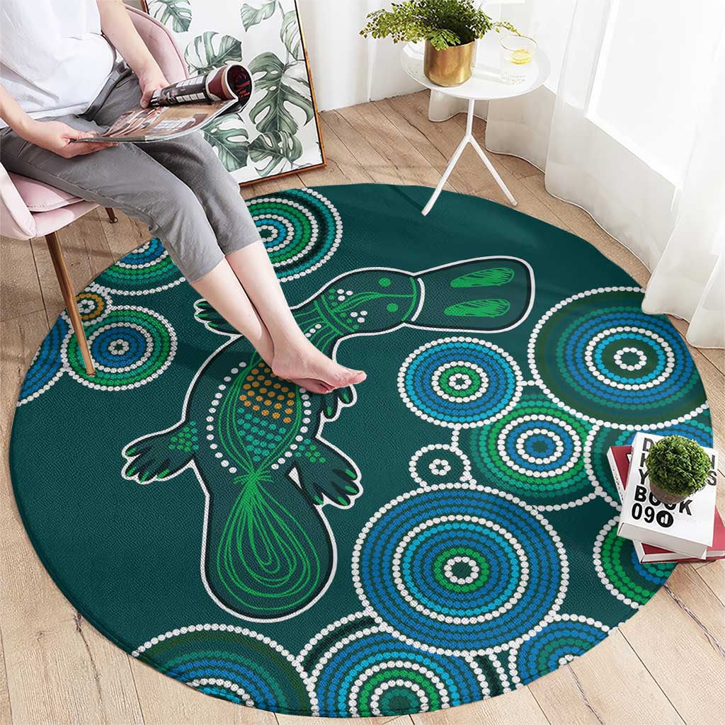 Green Platypus Aboriginal Art Round Carpet