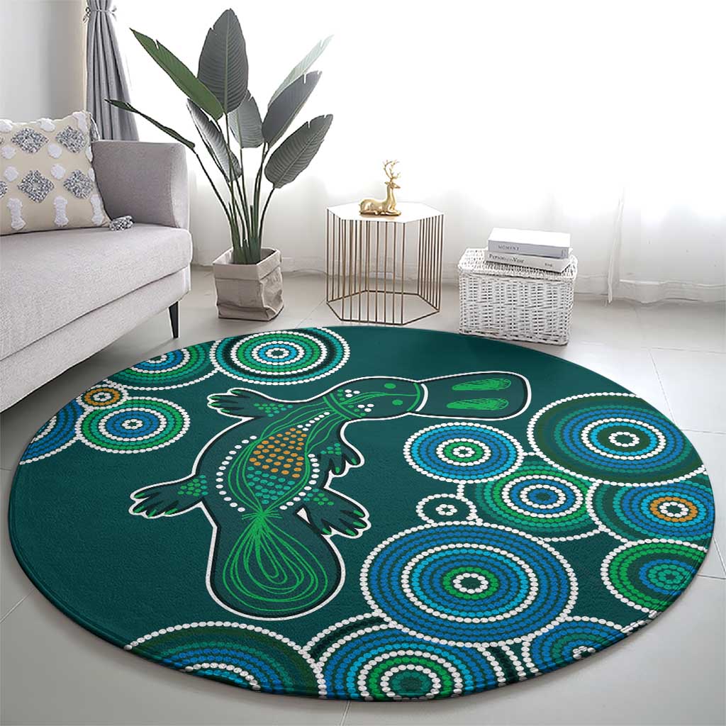Green Platypus Aboriginal Art Round Carpet