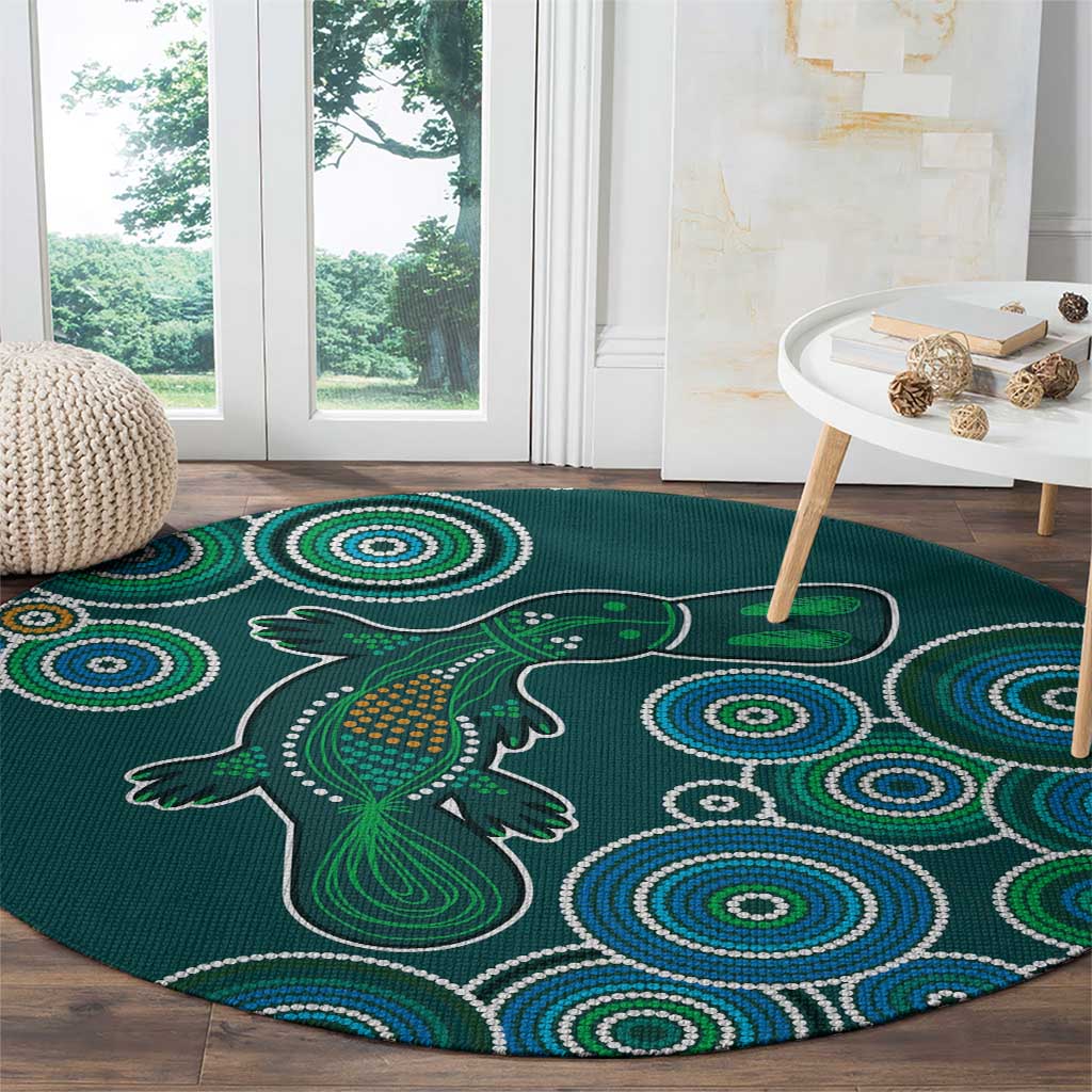 Green Platypus Aboriginal Art Round Carpet