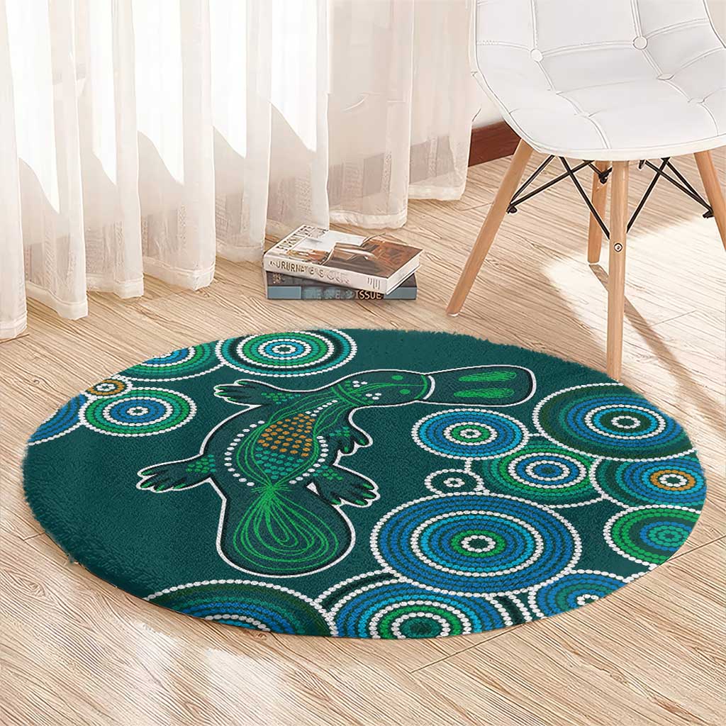 Green Platypus Aboriginal Art Round Carpet