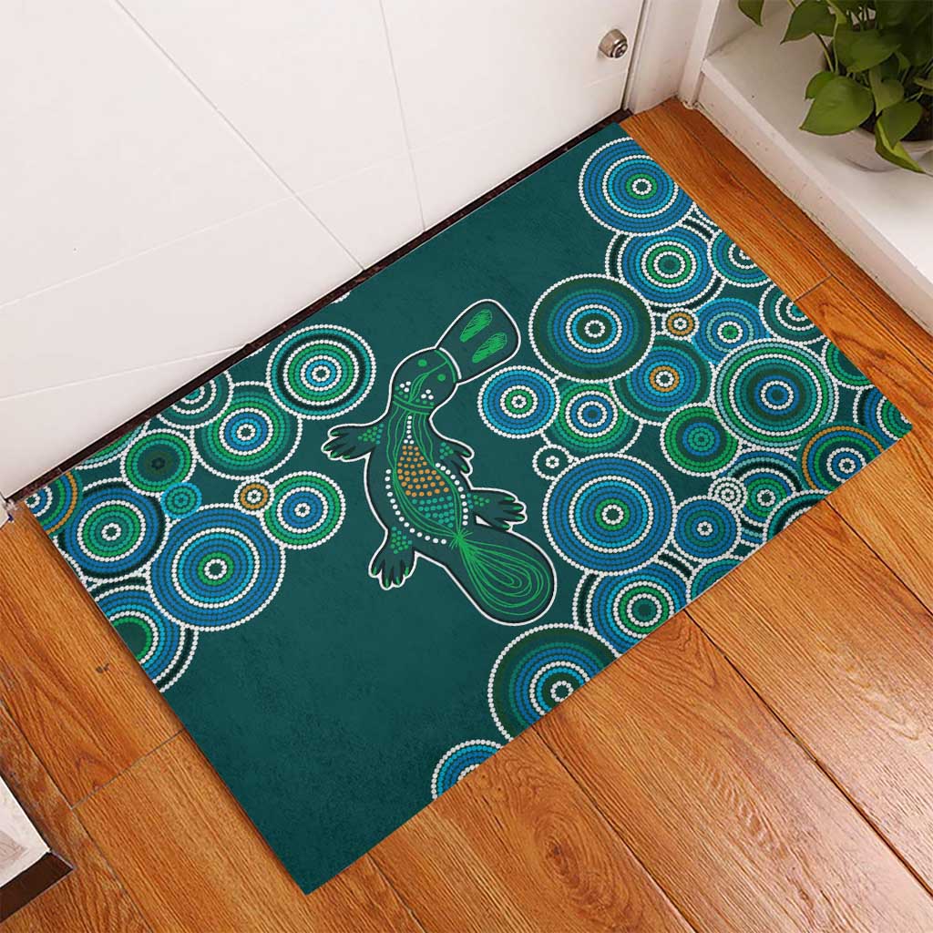 Green Platypus Aboriginal Art Rubber Doormat