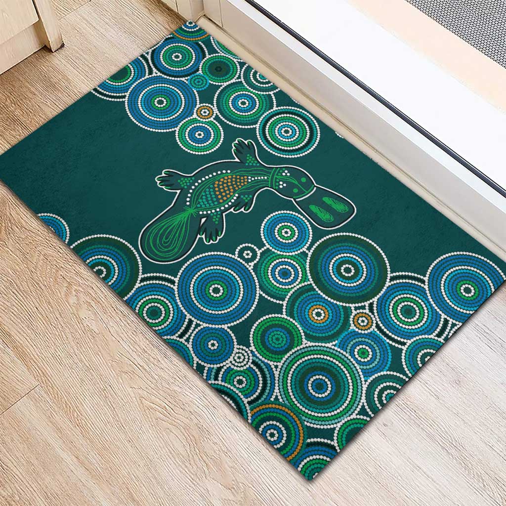 Green Platypus Aboriginal Art Rubber Doormat