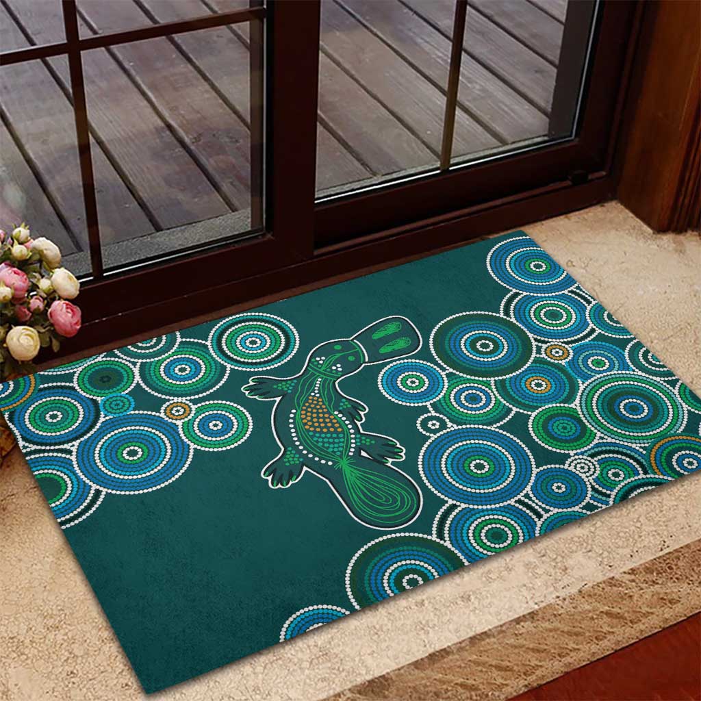 Green Platypus Aboriginal Art Rubber Doormat