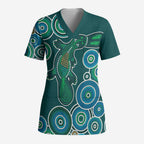 Green Platypus Aboriginal Art Scrub Top - Aussie Hoodie