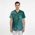Green Platypus Aboriginal Art Scrub Top - Aussie Hoodie