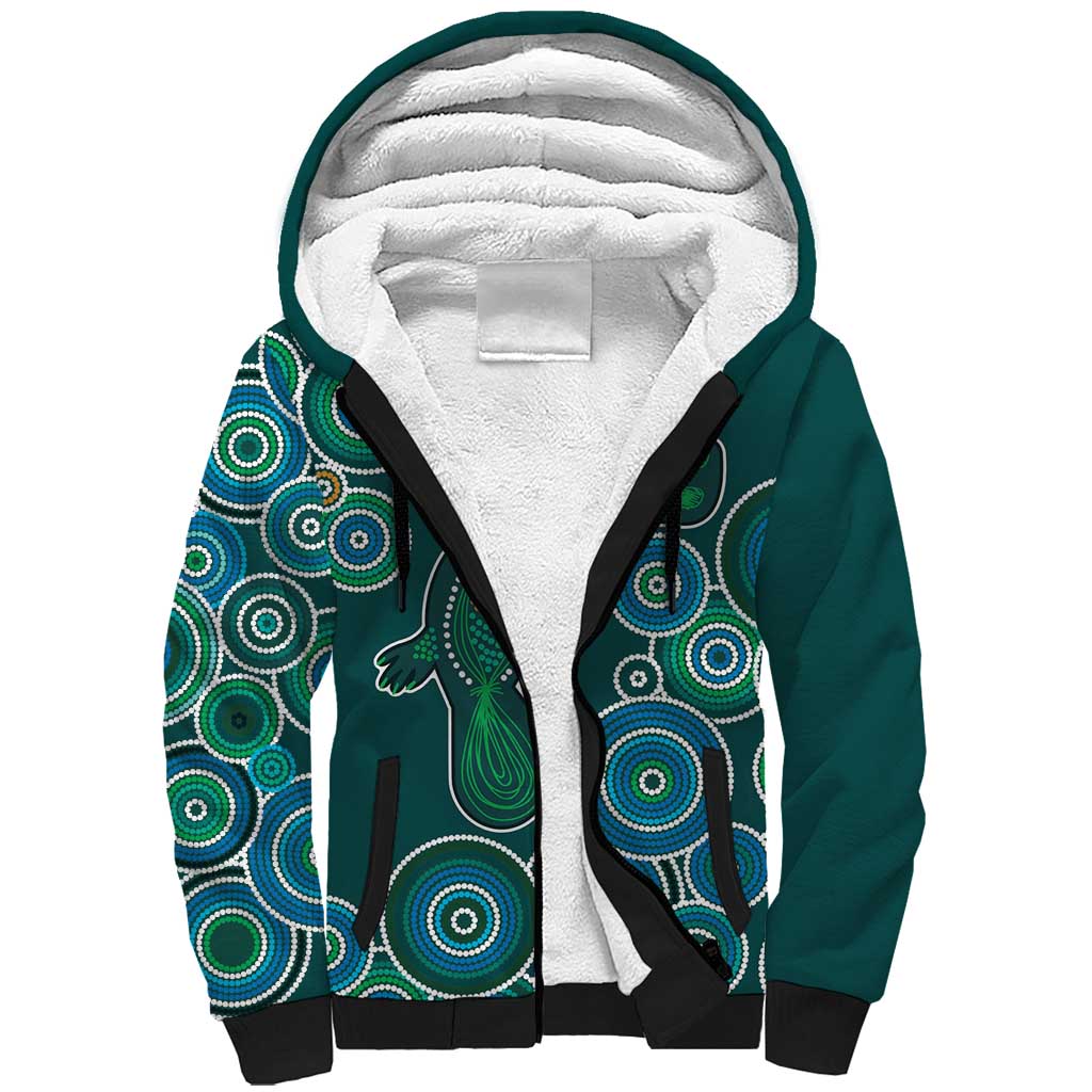 Green Platypus Aboriginal Art Sherpa Hoodie