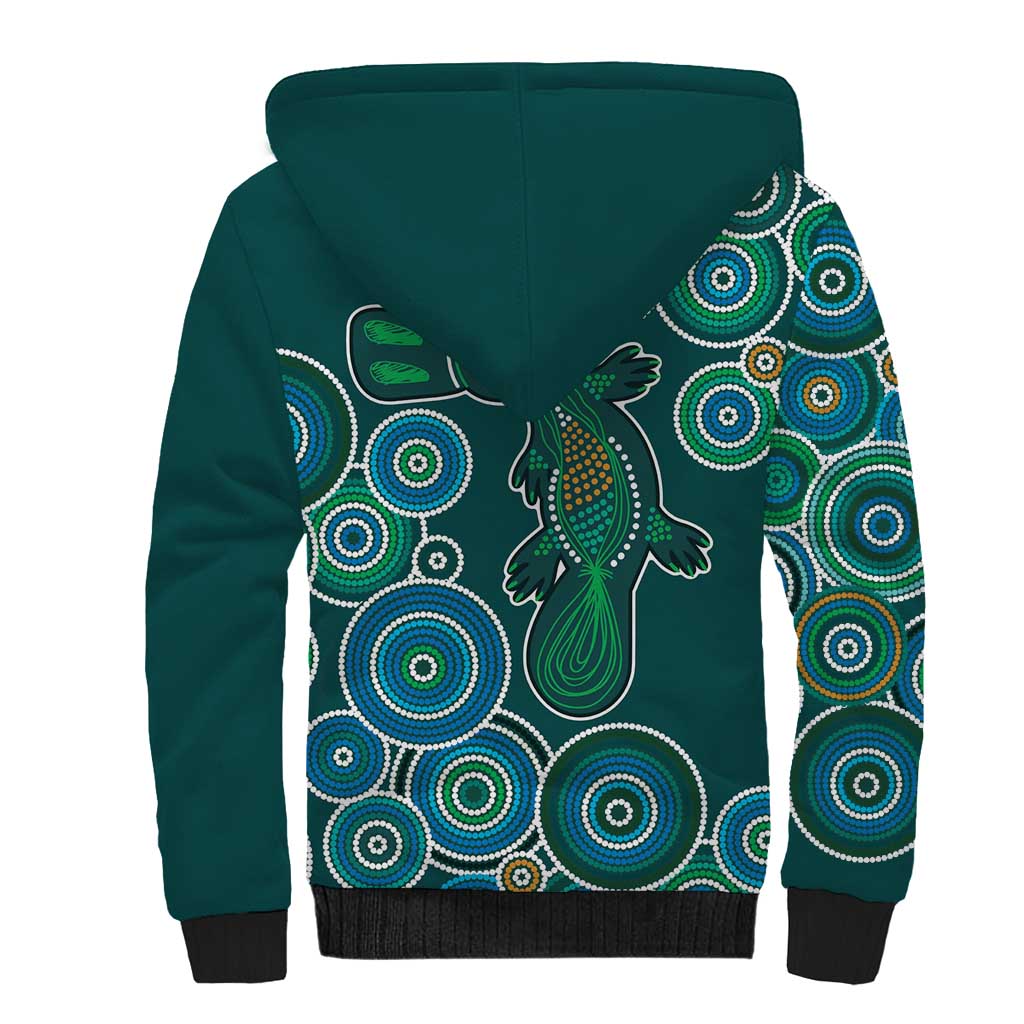 Green Platypus Aboriginal Art Sherpa Hoodie