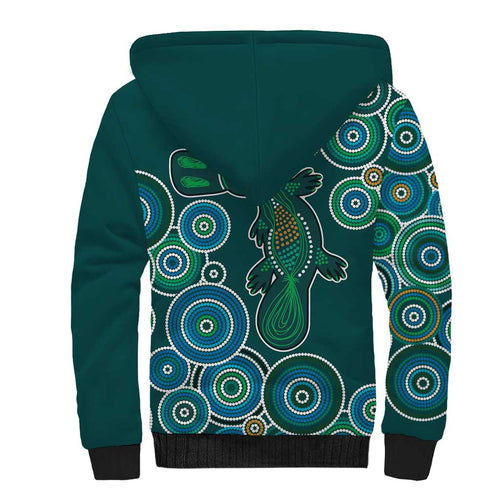 Green Platypus Aboriginal Art Sherpa Hoodie