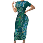 Green Platypus Aboriginal Art Short Sleeve Bodycon Dress