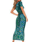 Green Platypus Aboriginal Art Short Sleeve Bodycon Dress
