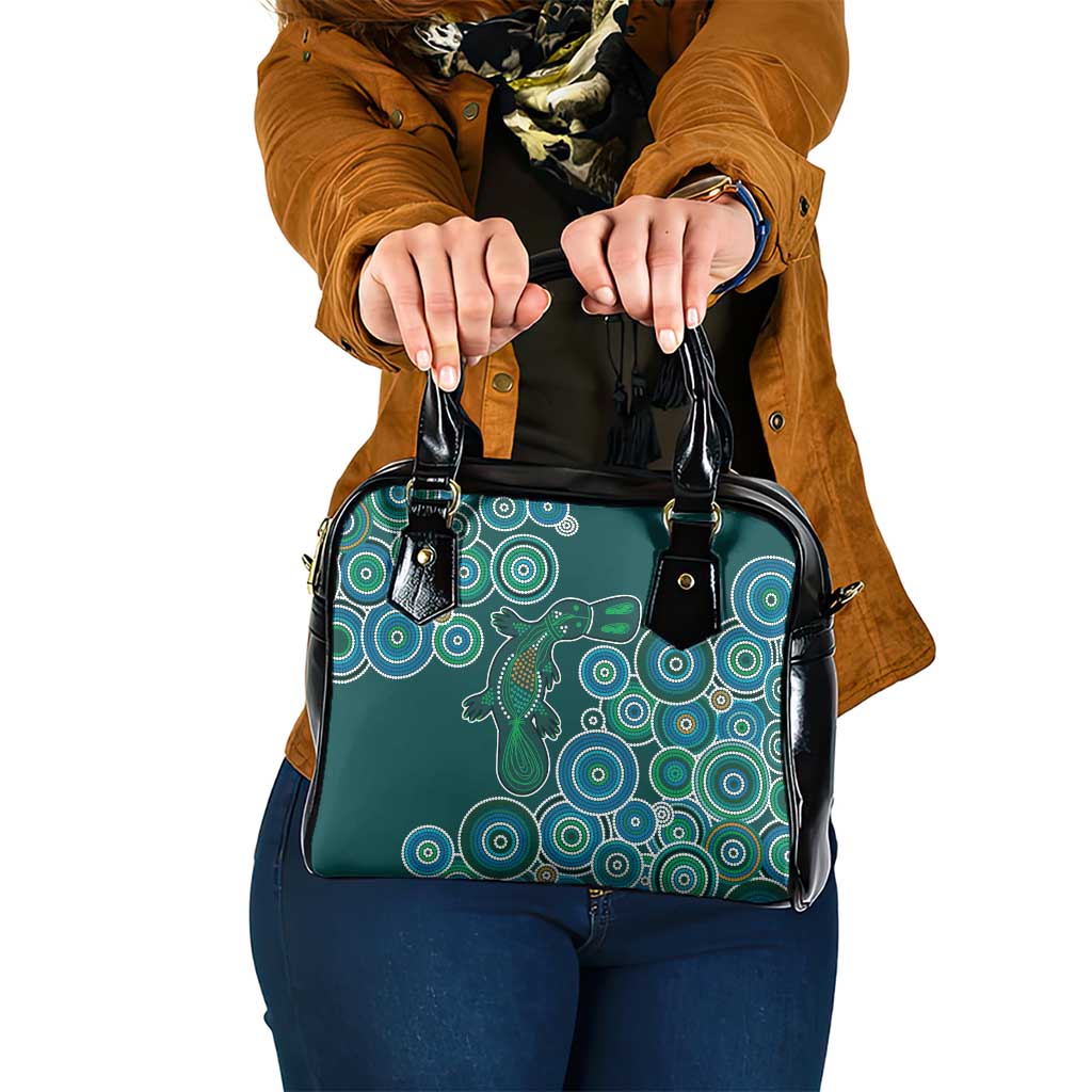 Green Platypus Aboriginal Art Shoulder Handbag