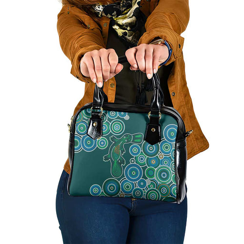 Green Platypus Aboriginal Art Shoulder Handbag