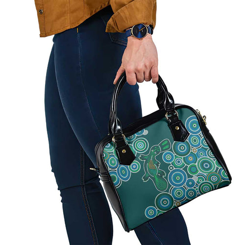 Green Platypus Aboriginal Art Shoulder Handbag