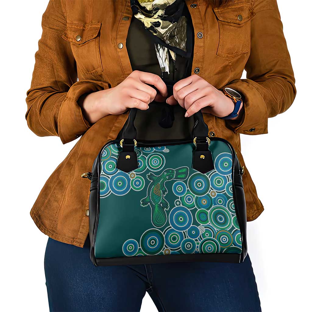Green Platypus Aboriginal Art Shoulder Handbag