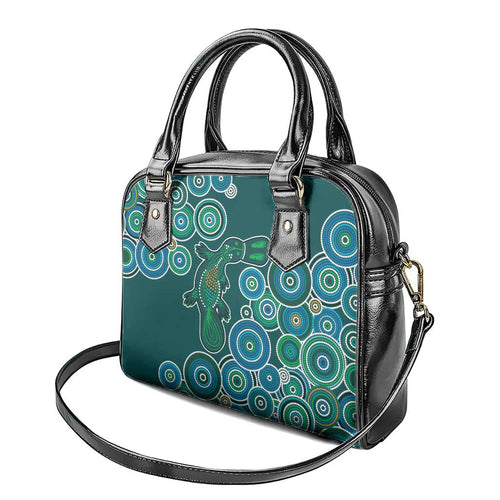 Green Platypus Aboriginal Art Shoulder Handbag