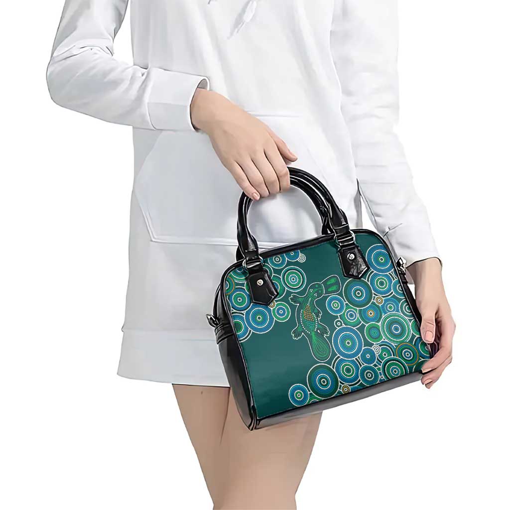 Green Platypus Aboriginal Art Shoulder Handbag