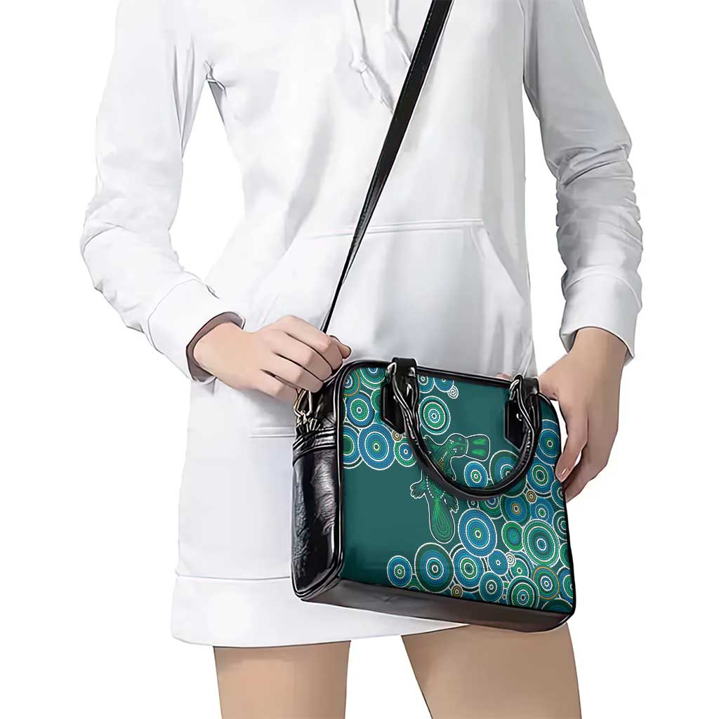 Green Platypus Aboriginal Art Shoulder Handbag