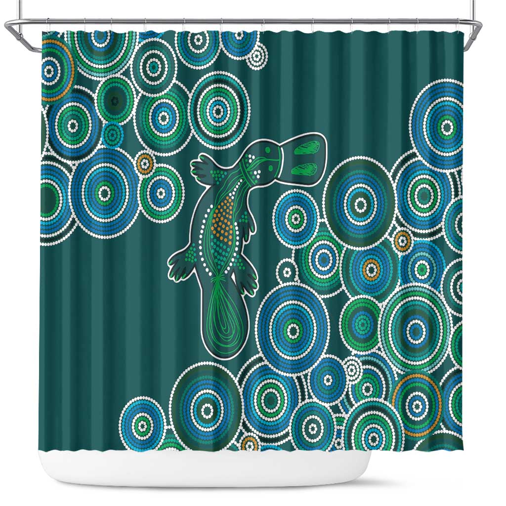 Green Platypus Aboriginal Art Shower Curtain