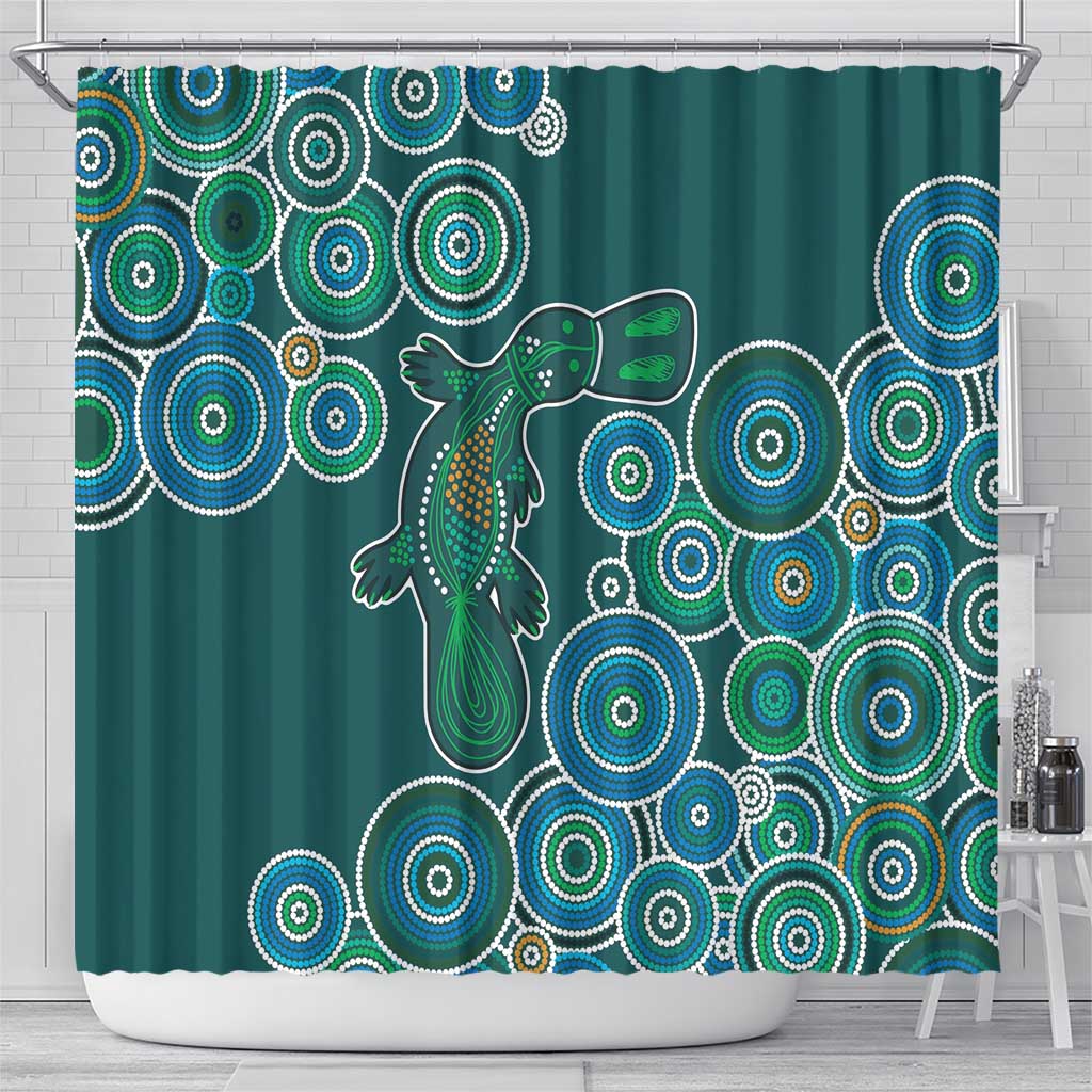 Green Platypus Aboriginal Art Shower Curtain