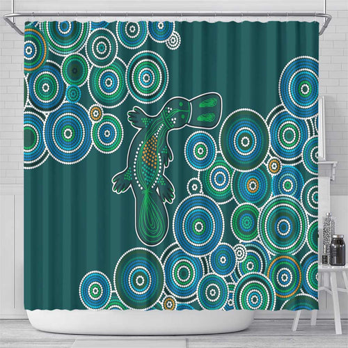 Green Platypus Aboriginal Art Shower Curtain
