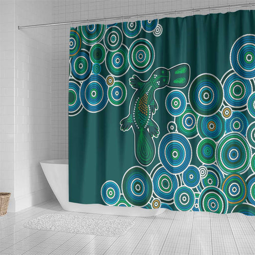 Green Platypus Aboriginal Art Shower Curtain