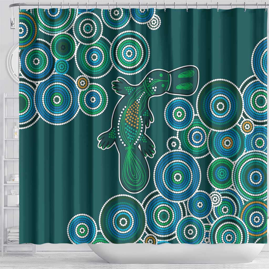 Green Platypus Aboriginal Art Shower Curtain