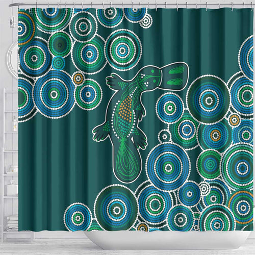 Green Platypus Aboriginal Art Shower Curtain
