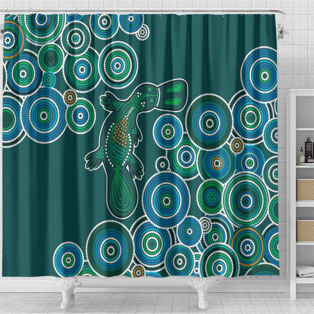 Green Platypus Aboriginal Art Shower Curtain