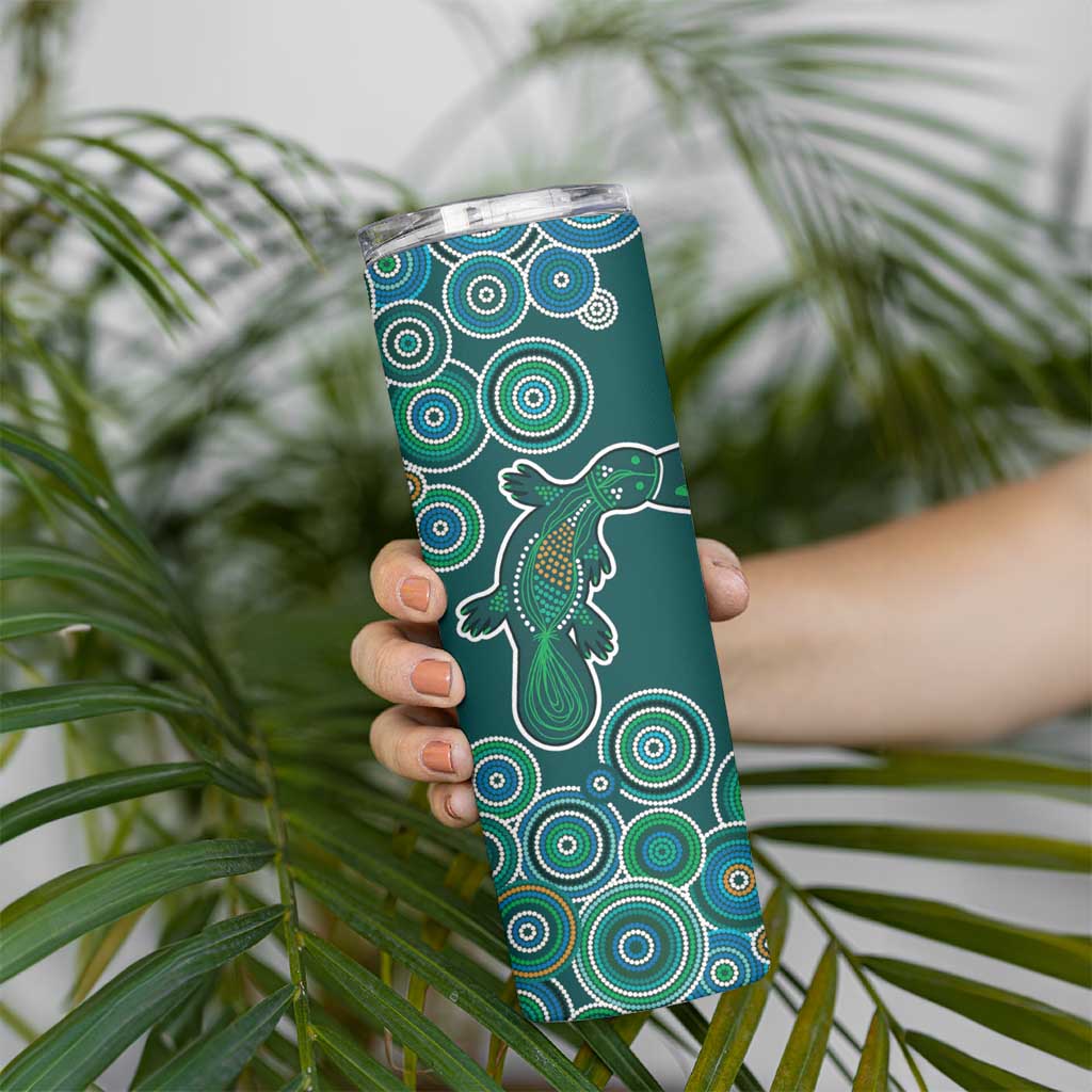 Green Platypus Aboriginal Art Skinny Tumbler