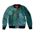 Green Platypus Aboriginal Art Sleeve Zip Bomber Jacket