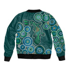 Green Platypus Aboriginal Art Sleeve Zip Bomber Jacket