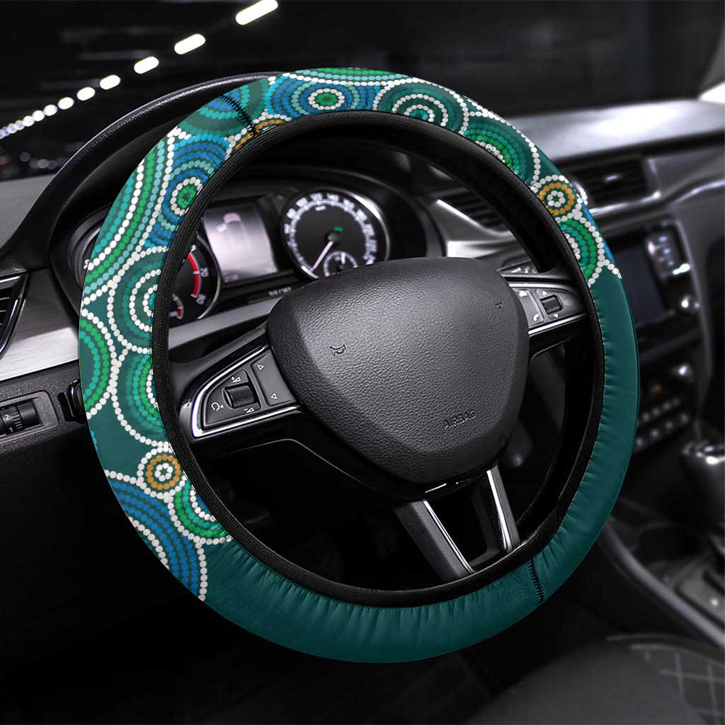 Green Platypus Aboriginal Art Steering Wheel Cover