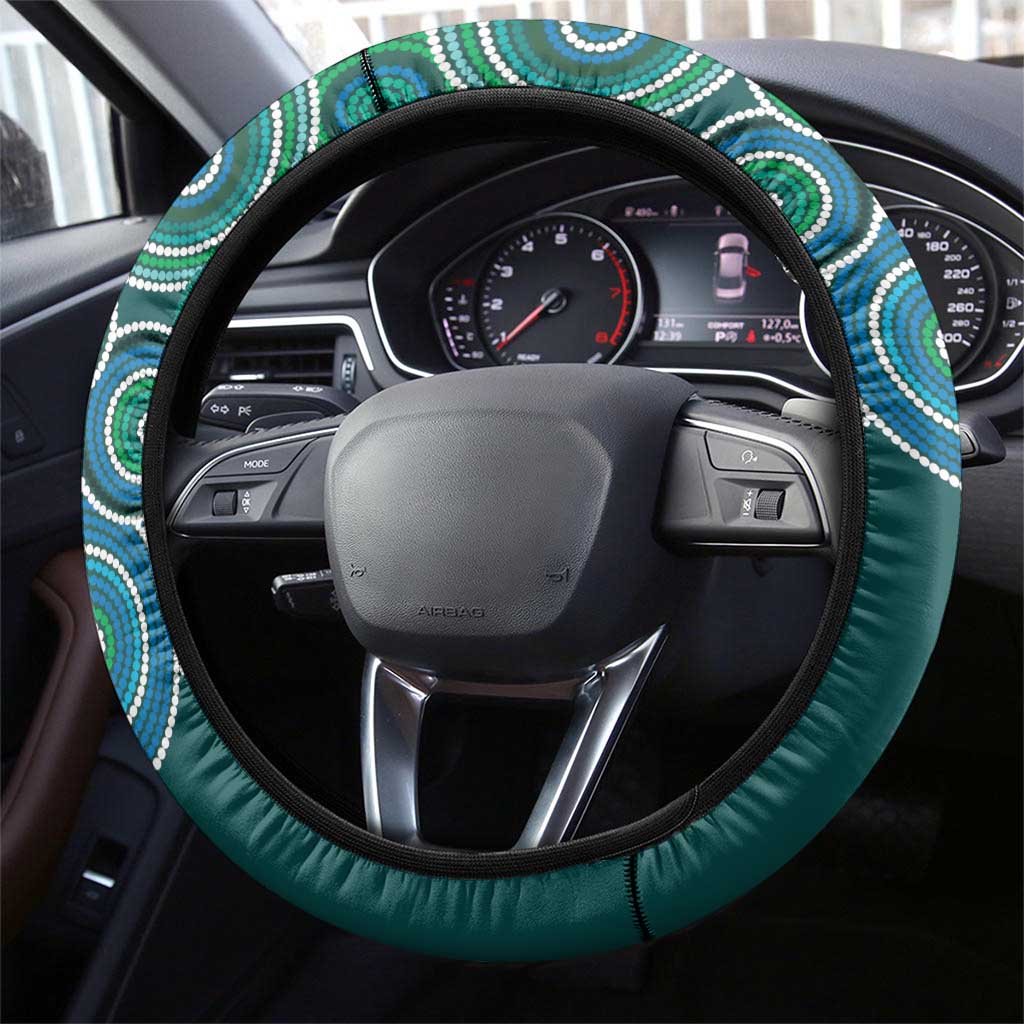 Green Platypus Aboriginal Art Steering Wheel Cover