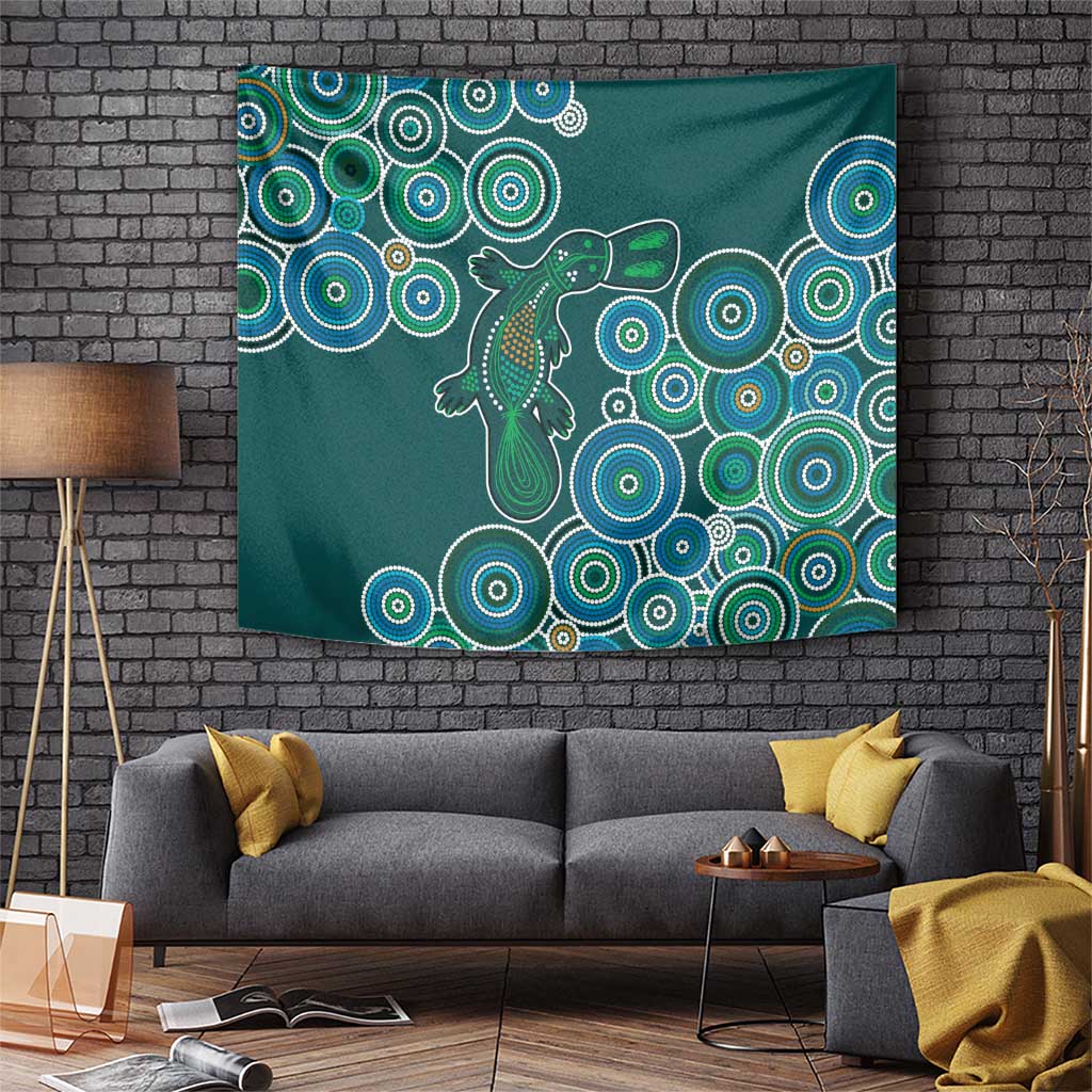 Green Platypus Aboriginal Art Tapestry