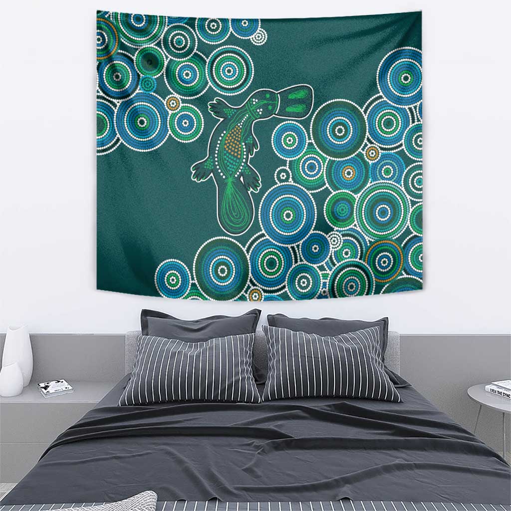 Green Platypus Aboriginal Art Tapestry