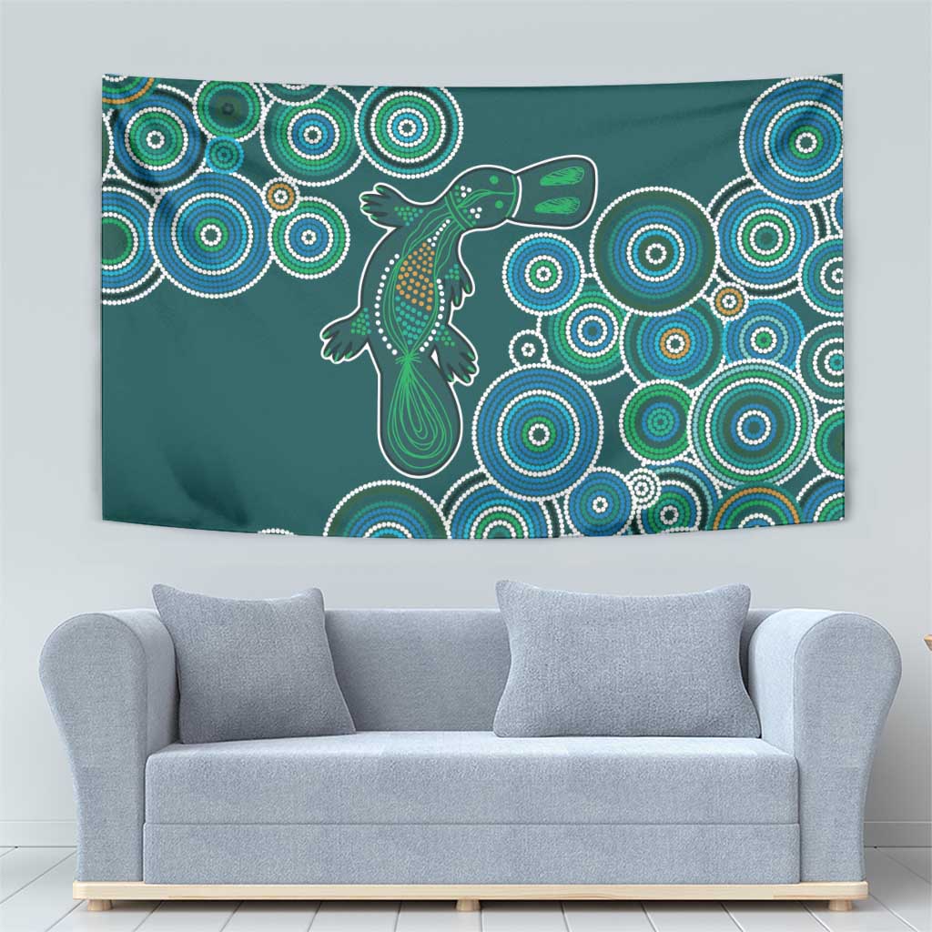 Green Platypus Aboriginal Art Tapestry