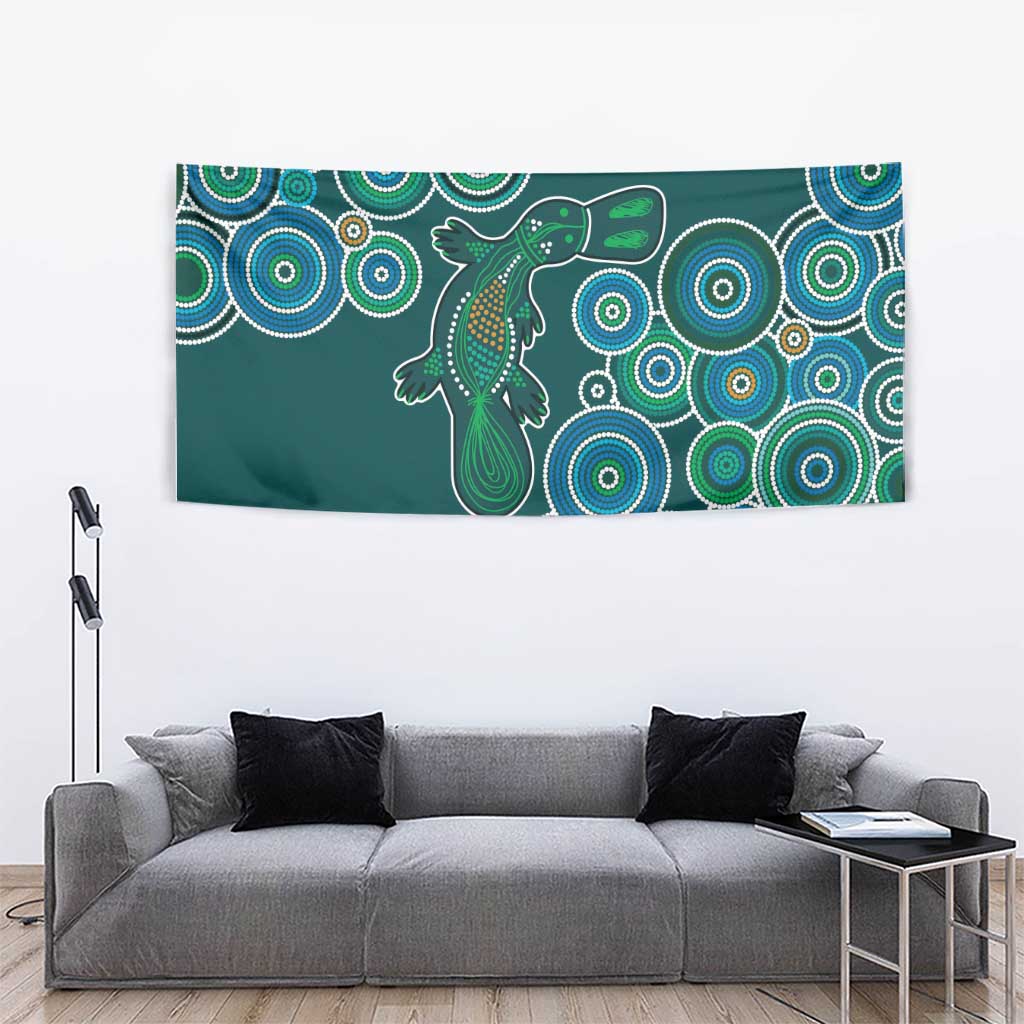 Green Platypus Aboriginal Art Tapestry