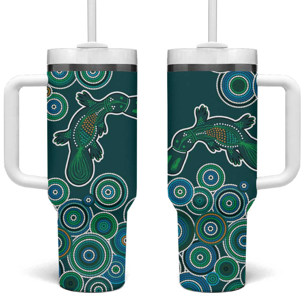 Green Platypus Aboriginal Art Tumbler With Handle