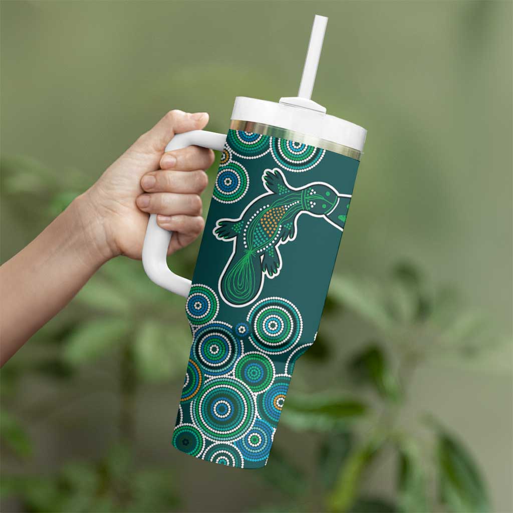 Green Platypus Aboriginal Art Tumbler With Handle