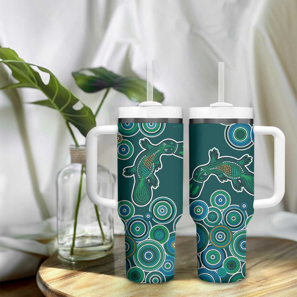 Green Platypus Aboriginal Art Tumbler With Handle
