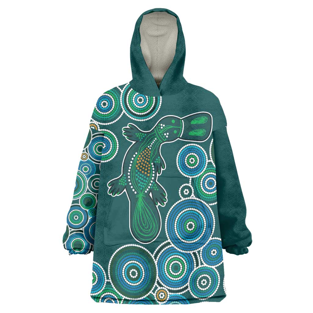Green Platypus Aboriginal Art Wearable Blanket Hoodie