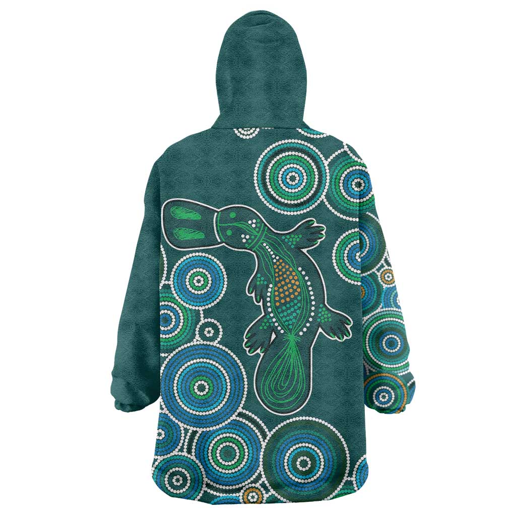 Green Platypus Aboriginal Art Wearable Blanket Hoodie