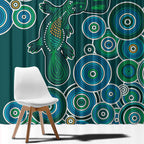 Green Platypus Aboriginal Art Window Curtain